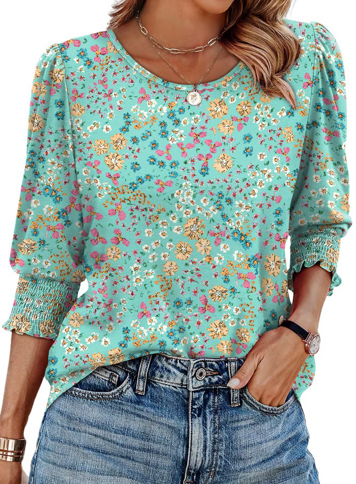 🏆🍬LAST DAY SAVE 49% ⏰ Women Dressy Casual 3/4 Length Sleeve Blouses with Smocked Cuffs