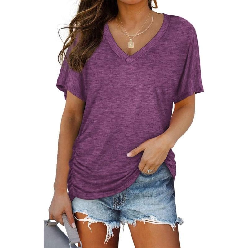 📦📦LAST DAY SAVE 49% ⏰Womens Short Sleeve V Neck Dolman Tops with Side Shirring Loose Fit Shirts