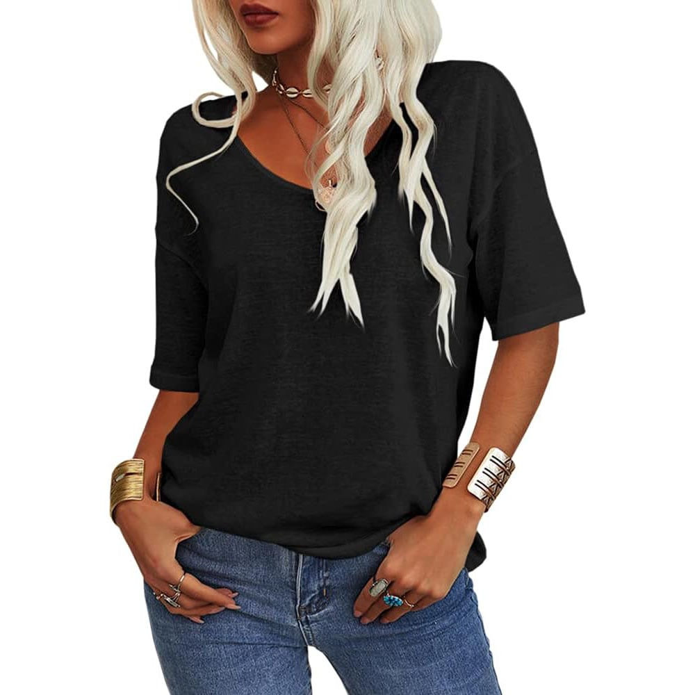 📦📦LAST DAY SAVE 49% ⏰Women's Soft Solid Color Vneck Tshirt Cotton Half Sleeve Half Sleeve Casual Loose