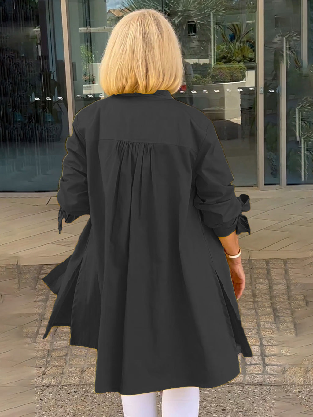 🏆🍬LAST DAY SAVE 49% ⏰Solid Color Long Cotton Shirt Jackets Women Swing Shap Flattering