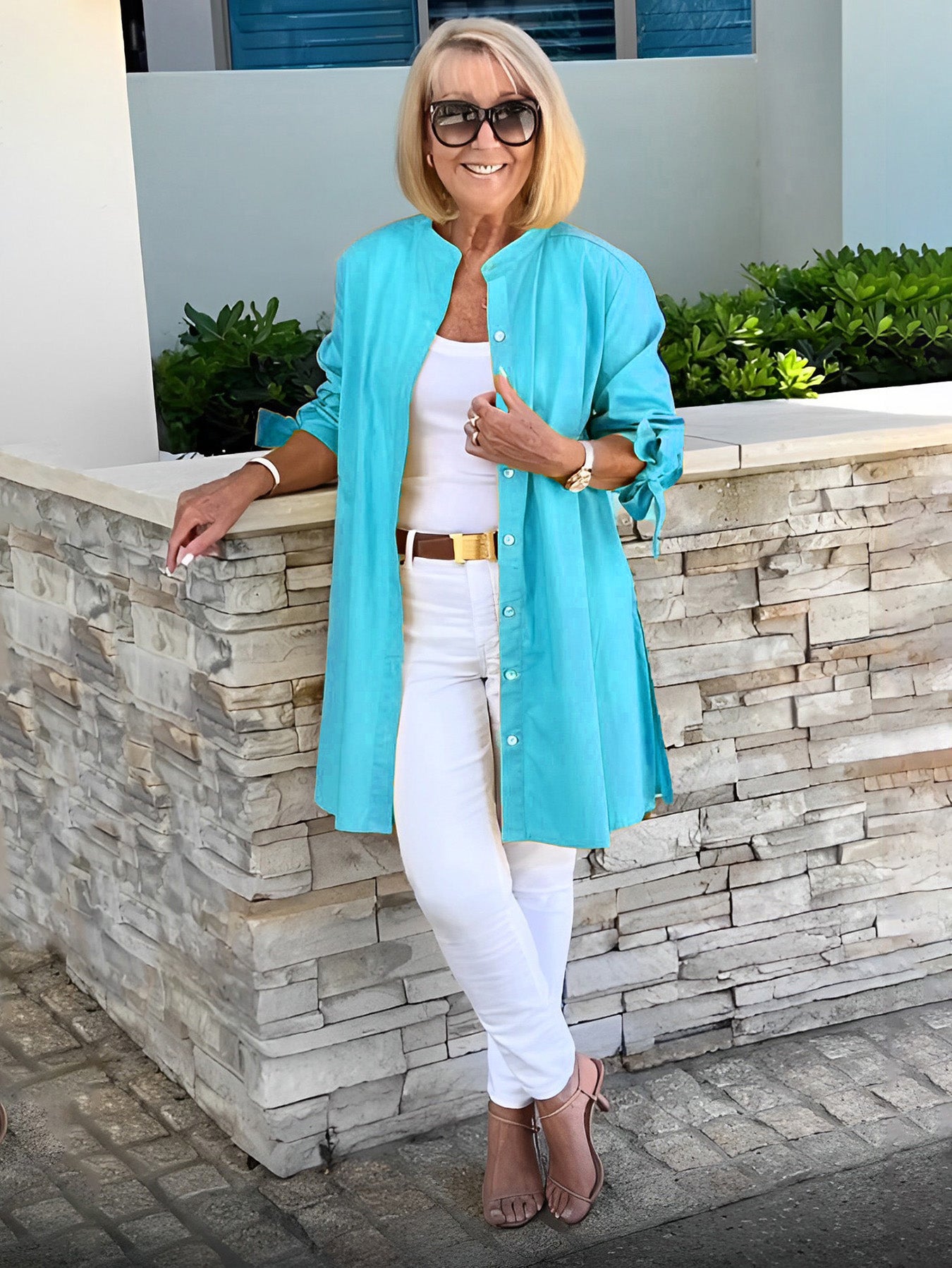 🏆🍬LAST DAY SAVE 49% ⏰Solid Color Long Cotton Shirt Jackets Women Swing Shap Flattering