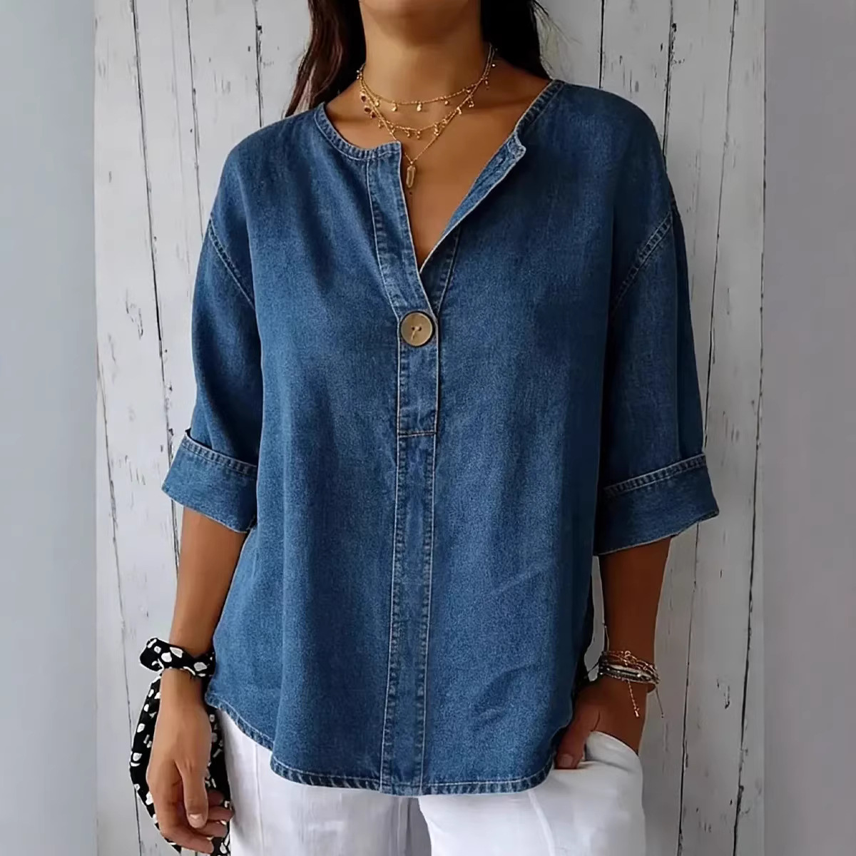 🏆🍬LAST DAY SAVE 49% 🎁 Women's Casual Denim Cotton Button-Up Shirt