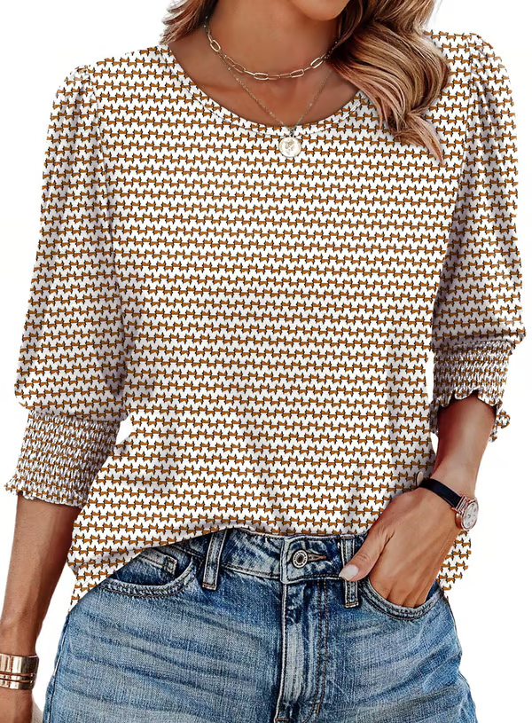 🏆🍬LAST DAY SAVE 49% ⏰ Women Dressy Casual 3/4 Length Sleeve Blouses with Smocked Cuffs