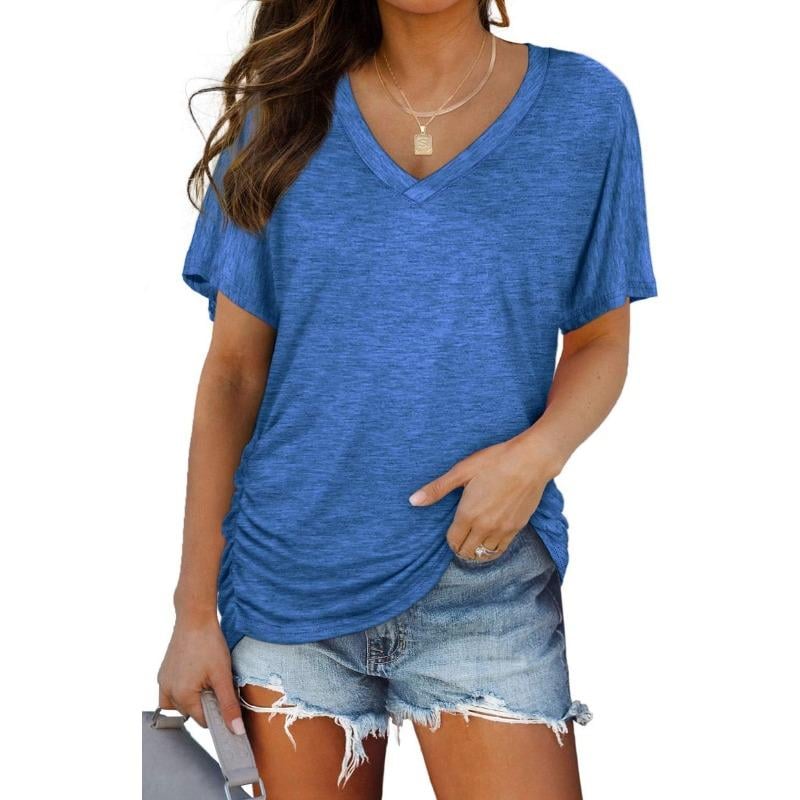 📦📦LAST DAY SAVE 49% ⏰Womens Short Sleeve V Neck Dolman Tops with Side Shirring Loose Fit Shirts