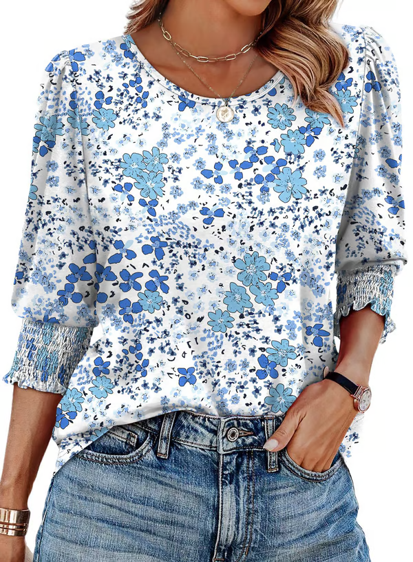 🏆🍬LAST DAY SAVE 49% ⏰ Women Dressy Casual 3/4 Length Sleeve Blouses with Smocked Cuffs