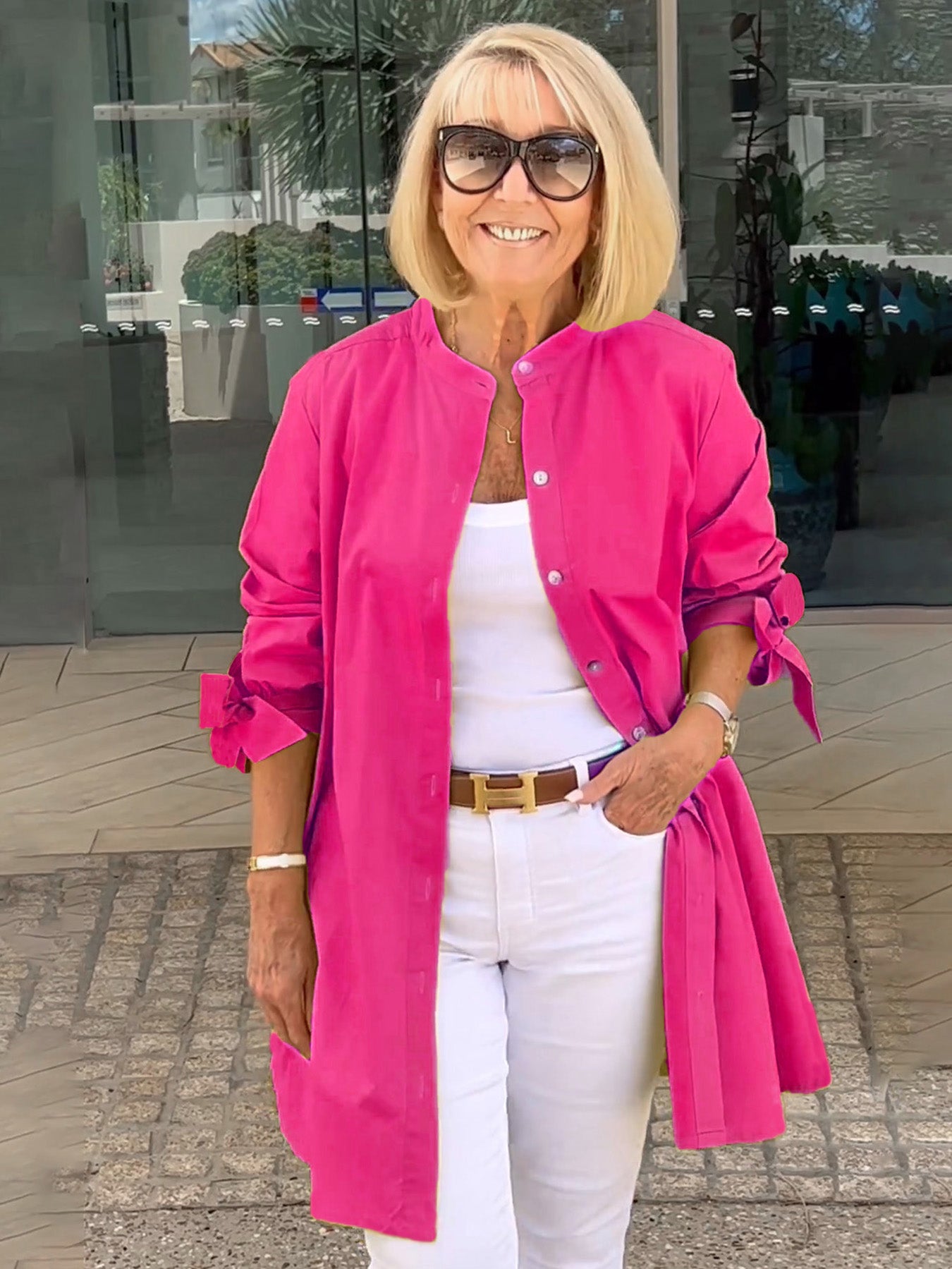 🏆🍬LAST DAY SAVE 49% ⏰Solid Color Long Cotton Shirt Jackets Women Swing Shap Flattering