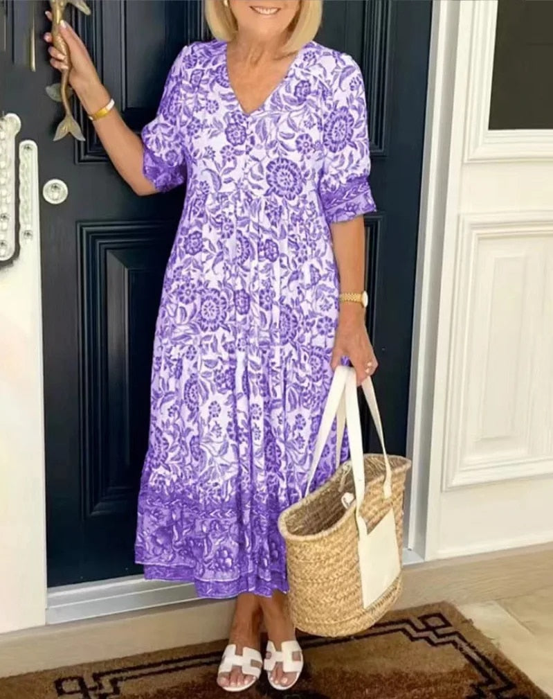 🏆🍬Elegant Floral Dress with V-Neck