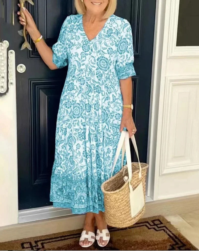 🏆🍬Elegant Floral Dress with V-Neck