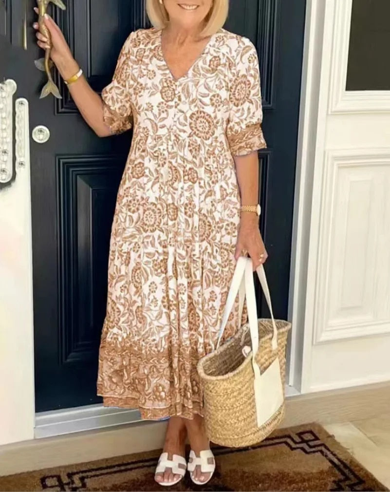 🏆🍬Elegant Floral Dress with V-Neck