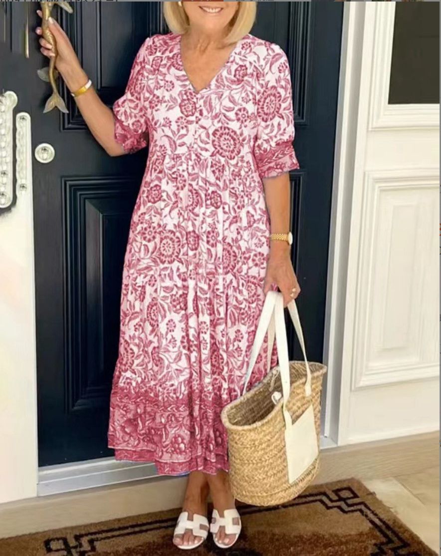 🏆🍬Elegant Floral Dress with V-Neck