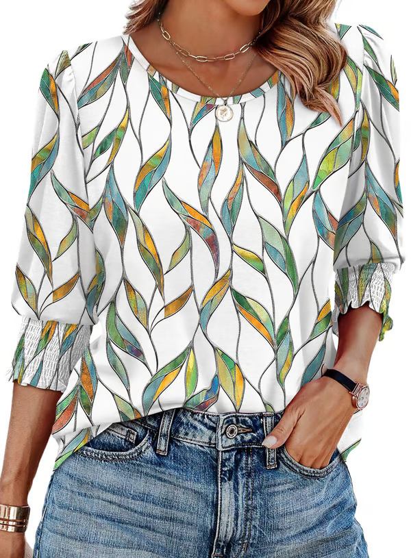 🏆🍬LAST DAY SAVE 49% ⏰ Women Dressy Casual 3/4 Length Sleeve Blouses with Smocked Cuffs