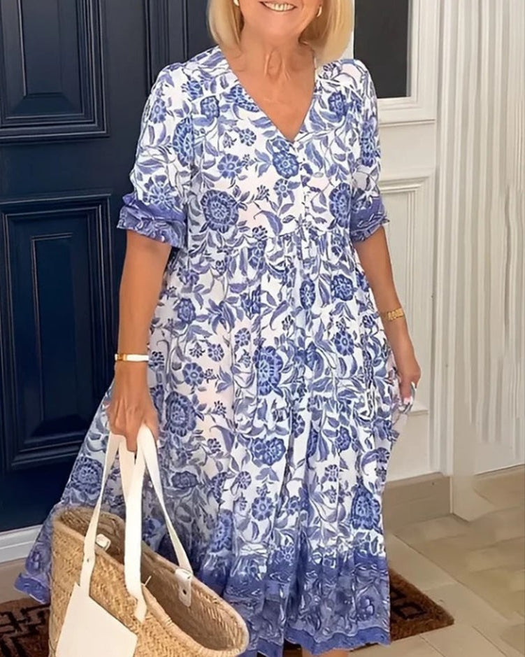 🏆🍬Elegant Floral Dress with V-Neck