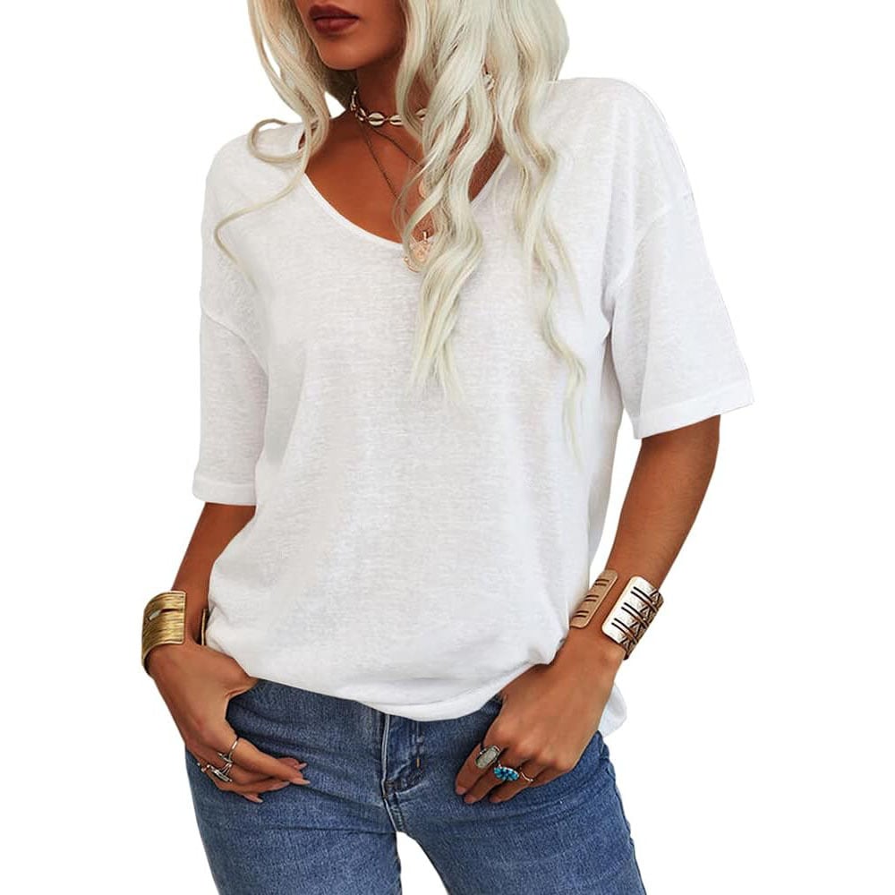 📦📦LAST DAY SAVE 49% ⏰Women's Soft Solid Color Vneck Tshirt Cotton Half Sleeve Half Sleeve Casual Loose