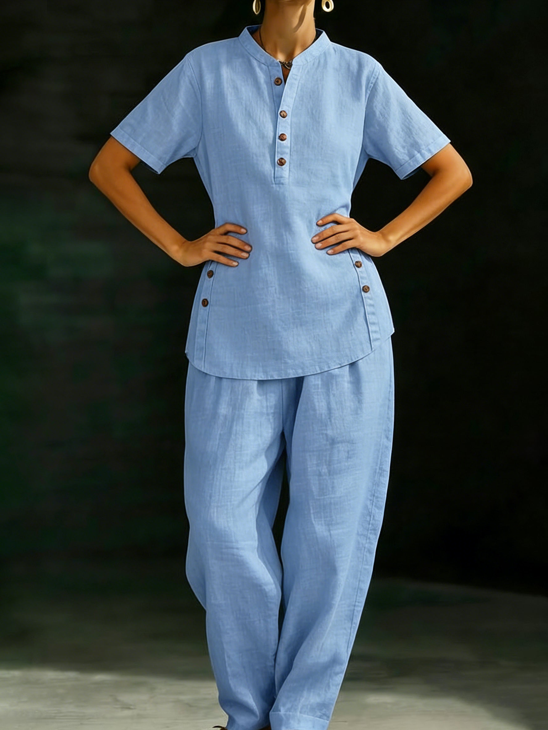 🏆🍬LAST DAY SAVE 49% ⏰Cozy Casual Button Shirt And Wide-leg Pants Linen Two-piece Set