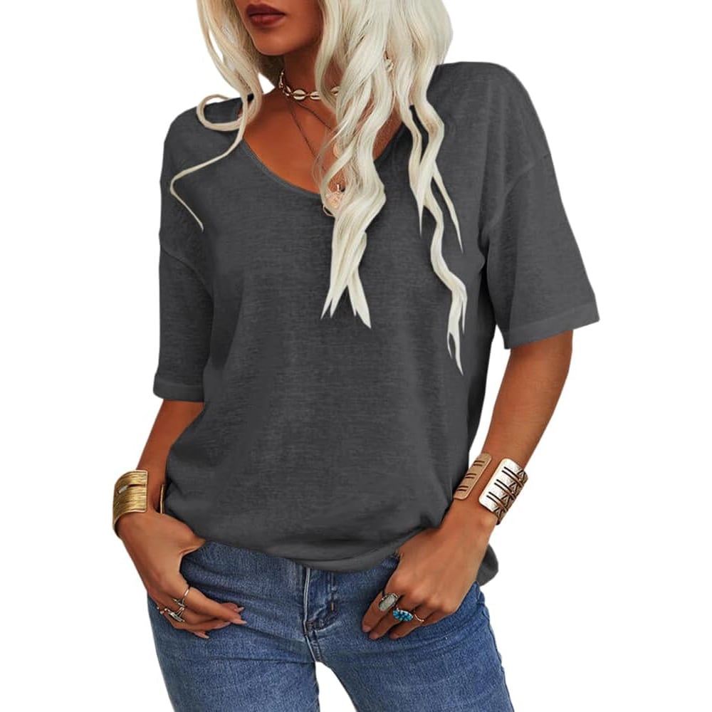 📦📦LAST DAY SAVE 49% ⏰Women's Soft Solid Color Vneck Tshirt Cotton Half Sleeve Half Sleeve Casual Loose