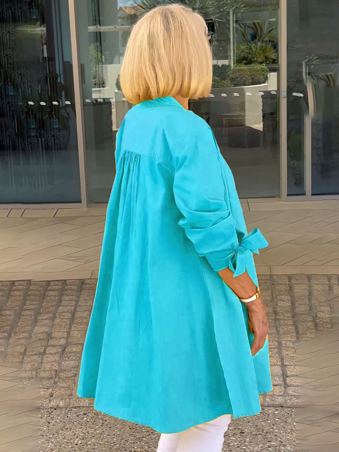 🏆🍬LAST DAY SAVE 49% ⏰Solid Color Long Cotton Shirt Jackets Women Swing Shap Flattering