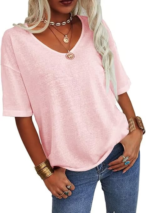 📦📦LAST DAY SAVE 49% ⏰Women's Soft Solid Color Vneck Tshirt Cotton Half Sleeve Half Sleeve Casual Loose