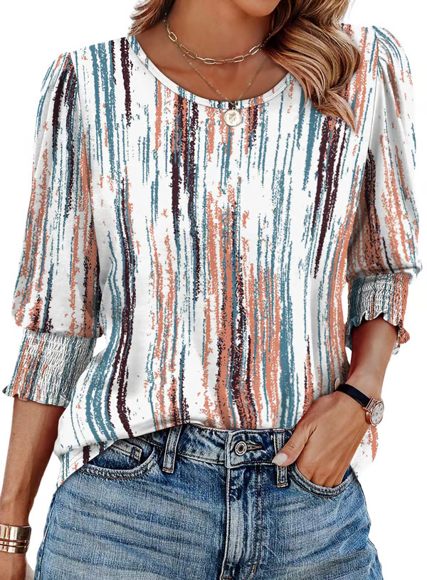 🏆🍬LAST DAY SAVE 49% ⏰ Women Dressy Casual 3/4 Length Sleeve Blouses with Smocked Cuffs