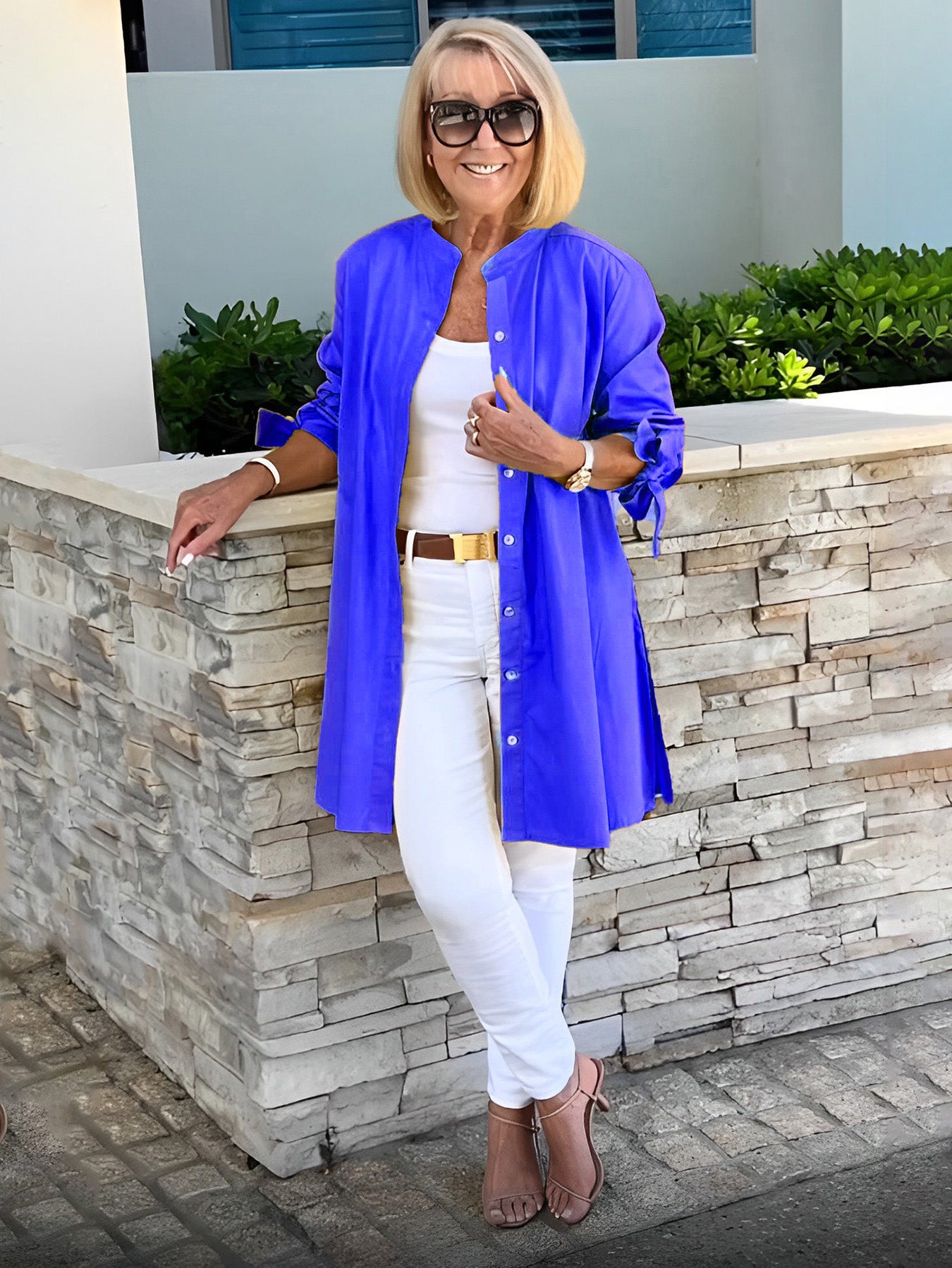 🏆🍬LAST DAY SAVE 49% ⏰Solid Color Long Cotton Shirt Jackets Women Swing Shap Flattering