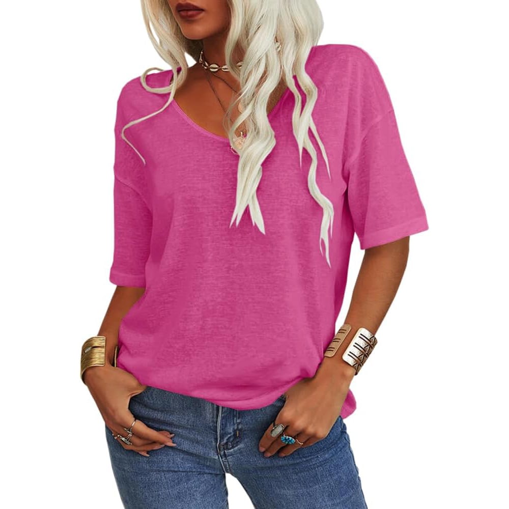 📦📦LAST DAY SAVE 49% ⏰Women's Soft Solid Color Vneck Tshirt Cotton Half Sleeve Half Sleeve Casual Loose