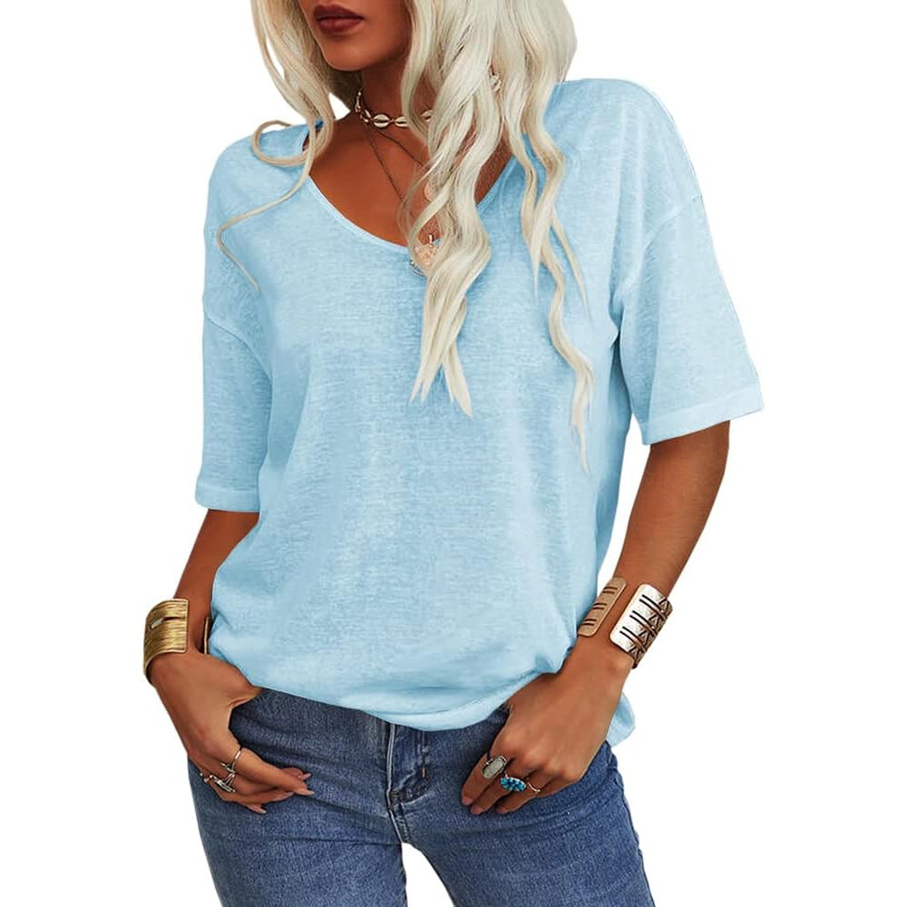 📦📦LAST DAY SAVE 49% ⏰Women's Soft Solid Color Vneck Tshirt Cotton Half Sleeve Half Sleeve Casual Loose