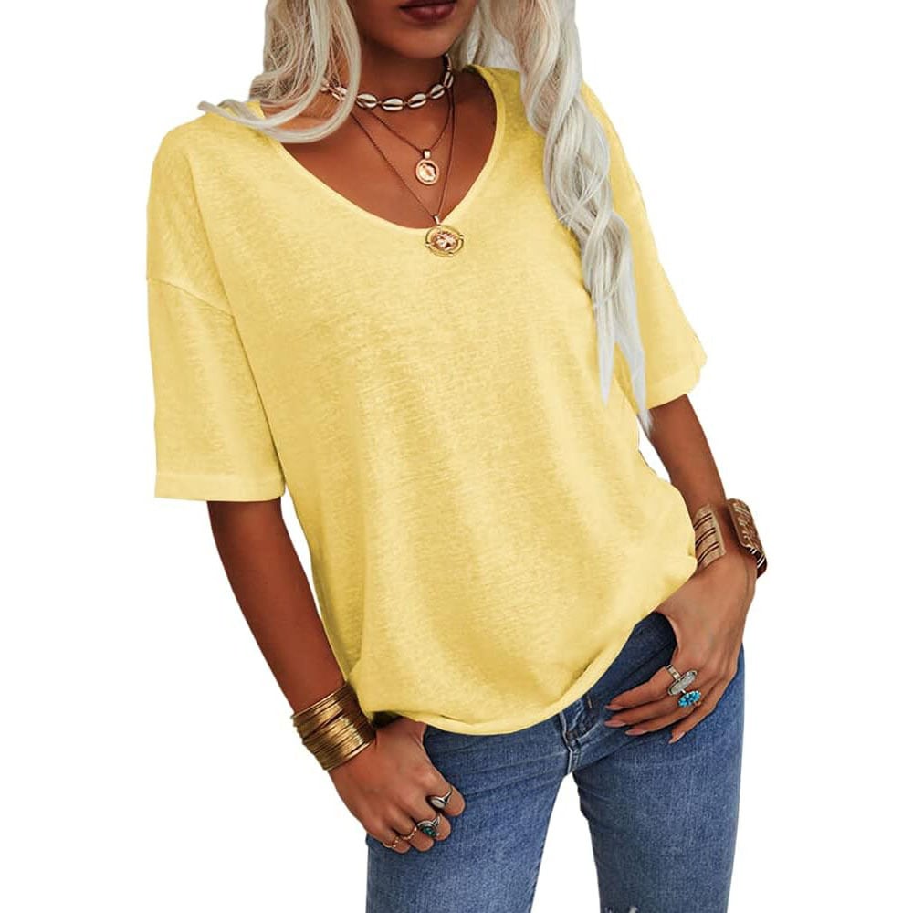 📦📦LAST DAY SAVE 49% ⏰Women's Soft Solid Color Vneck Tshirt Cotton Half Sleeve Half Sleeve Casual Loose