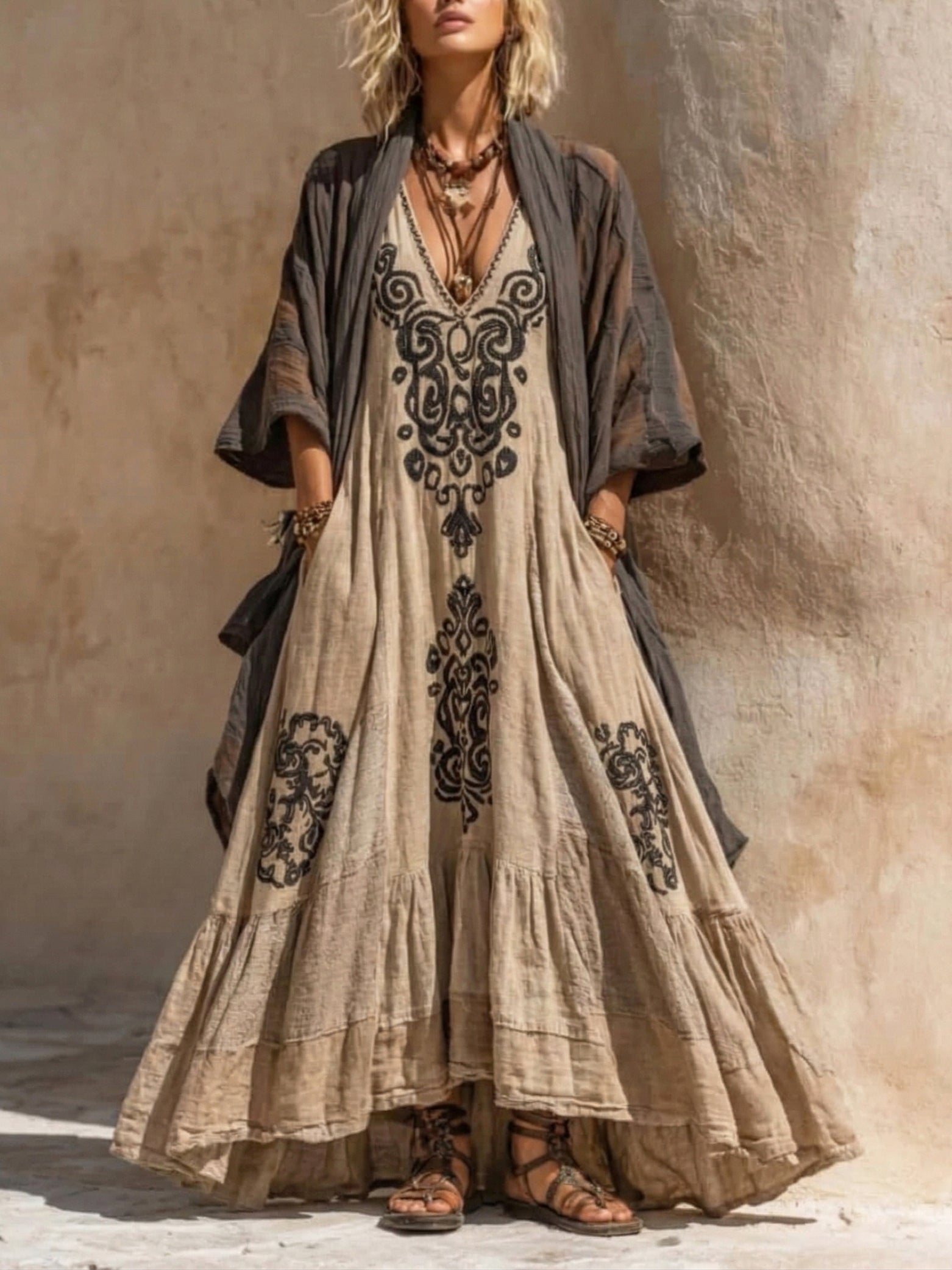 🏆🍬LAST DAY SAVE 49%🎁Women's Bohemian-Style Linen-Cotton Two-Piece Set — Vintage Loose Shirt & Dress Ensemble