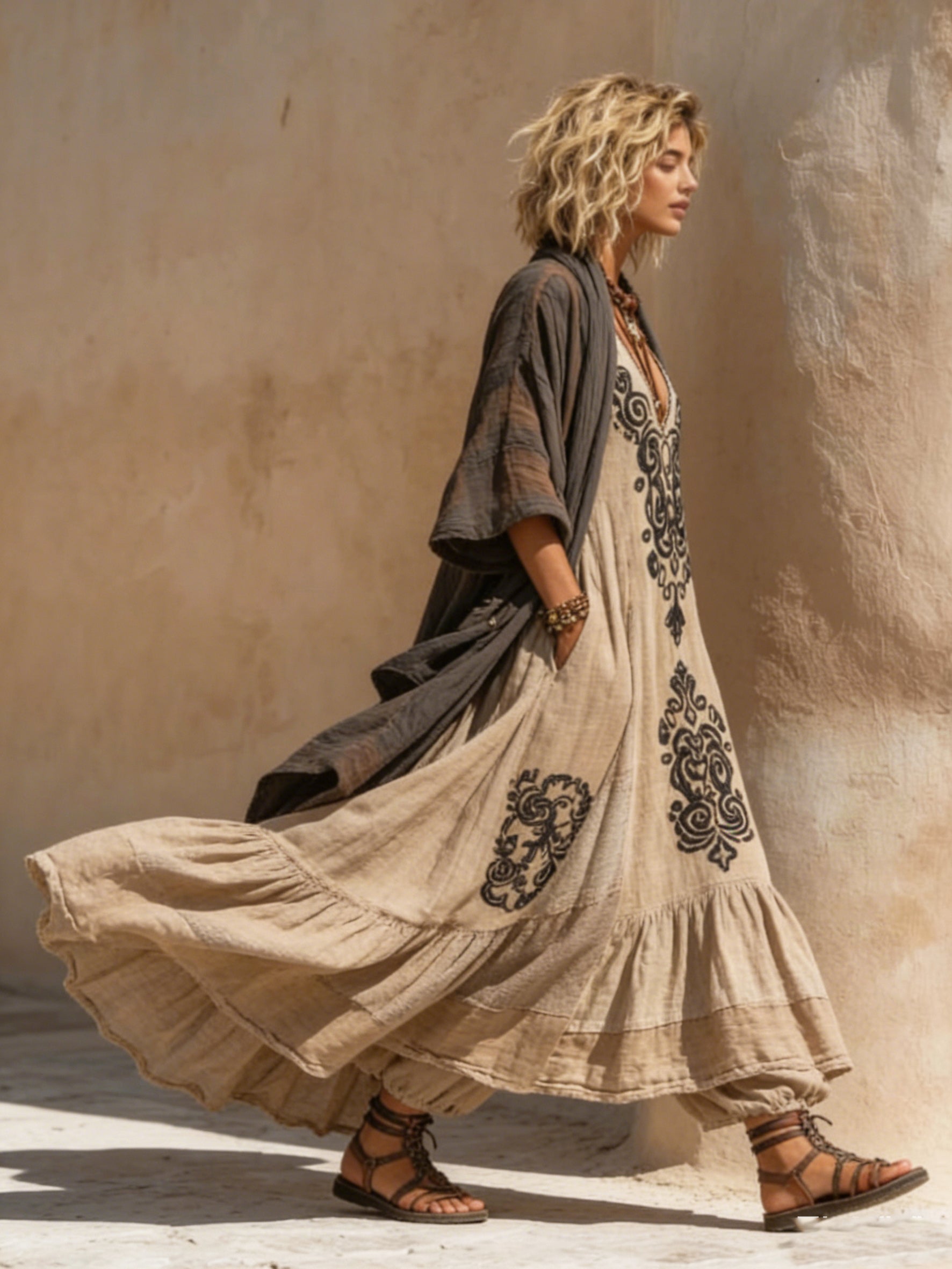 🏆🍬LAST DAY SAVE 49%🎁Women's Bohemian-Style Linen-Cotton Two-Piece Set — Vintage Loose Shirt & Dress Ensemble